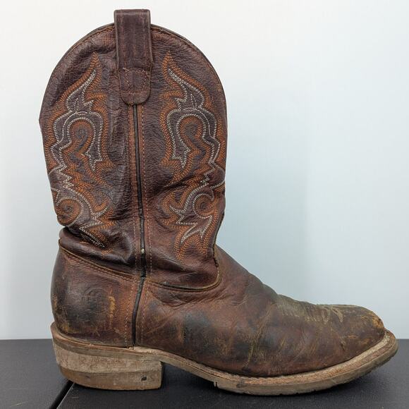 Double-H Steel Toe Cowboy Work Boots Mens 9.5D Brown Leather USA Made Distressed - Picture 1 of 10